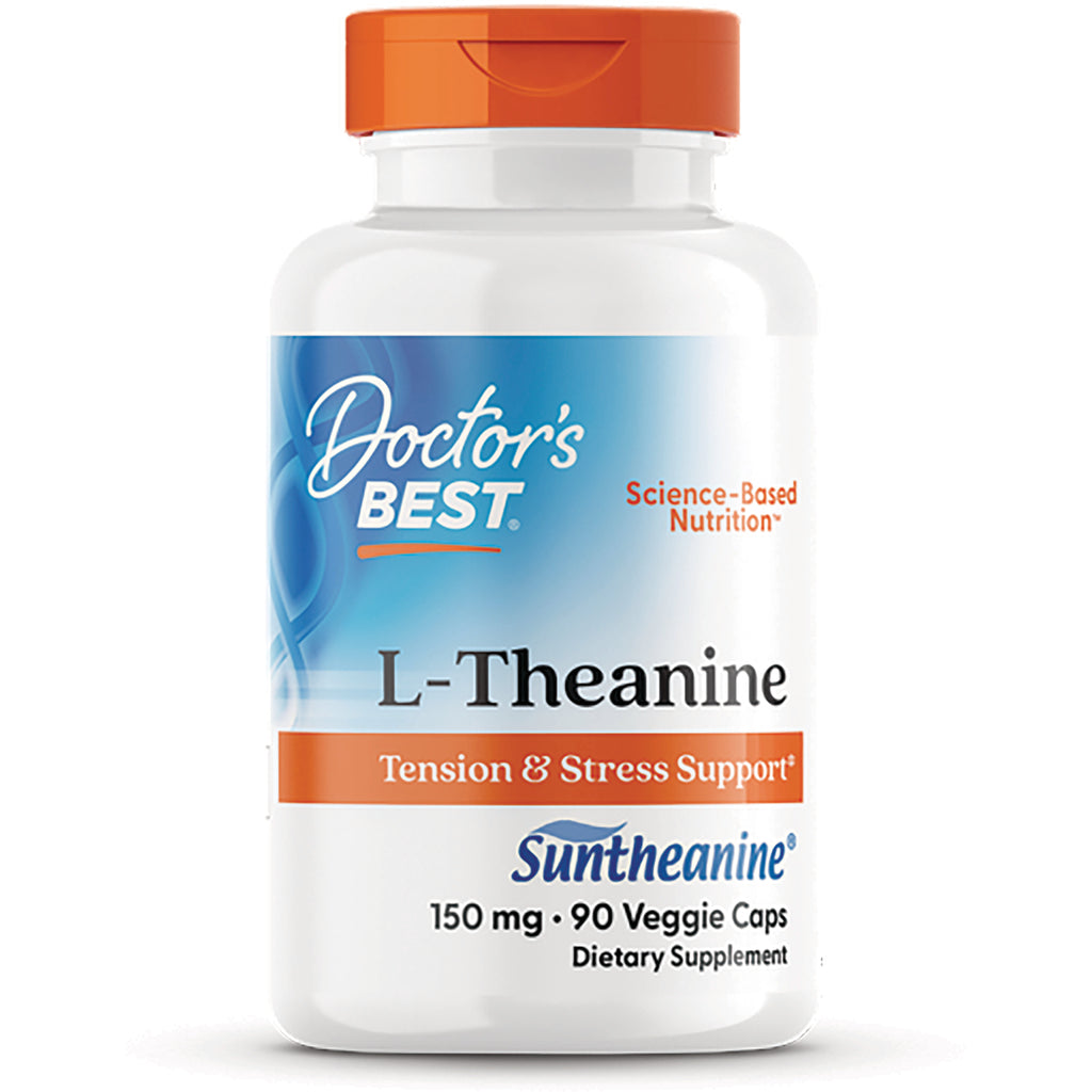 DB118 | Doctor's Best L-Theanine bottle, 150 mg, 90 veggie caps, Tension & Stress Support label - Thumbnail