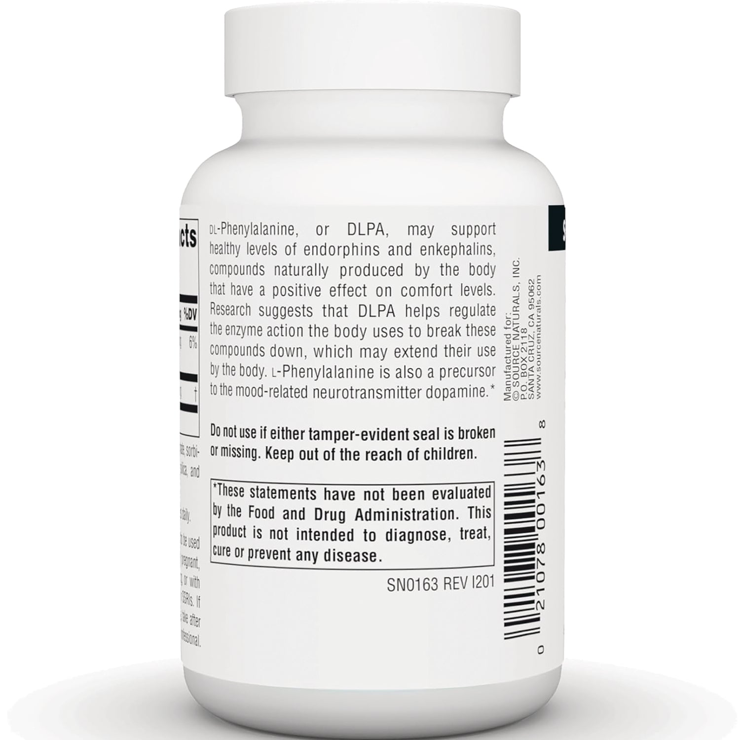 SN592 | Back label with DLPA description, warning text, FDA disclaimer, and barcode