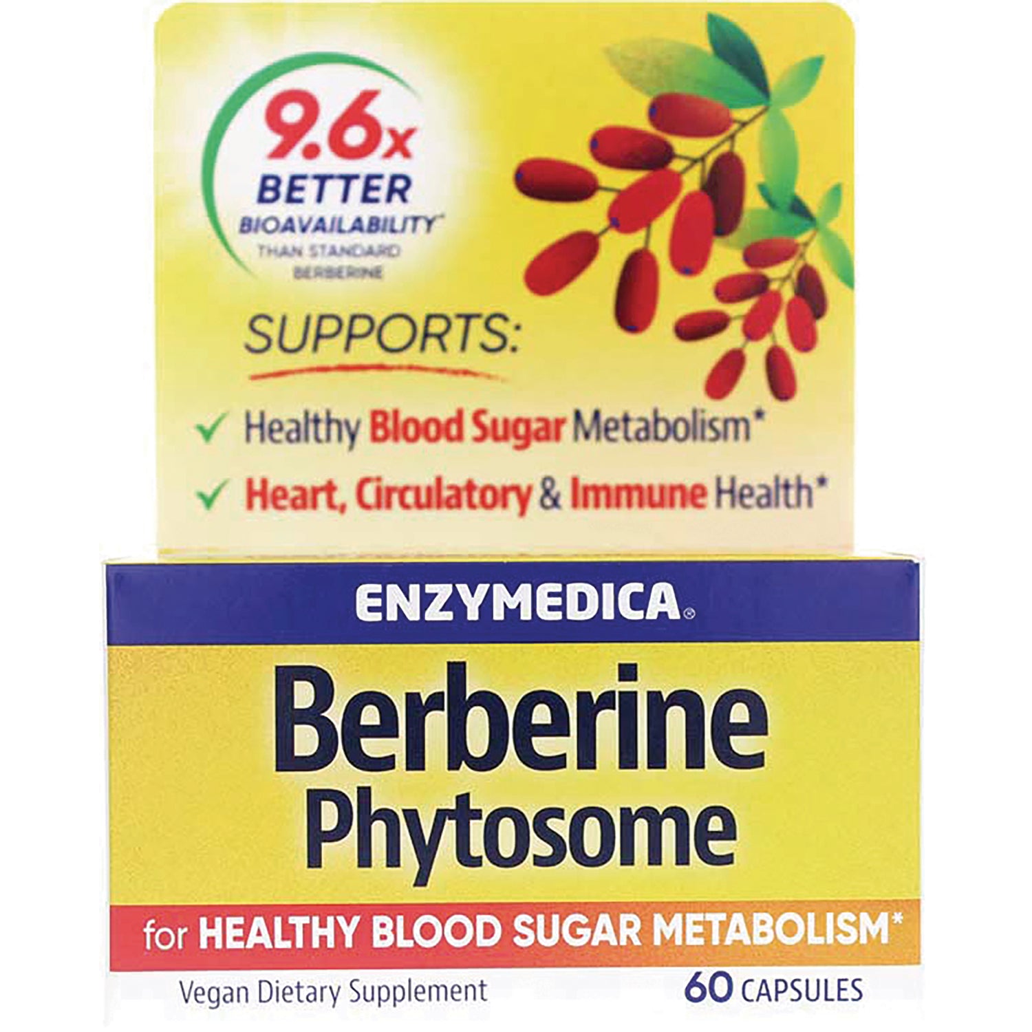 EMD101 | Enzymedica Berberine Phytosome box front showing healthy blood sugar metabolism claim and 60 capsules