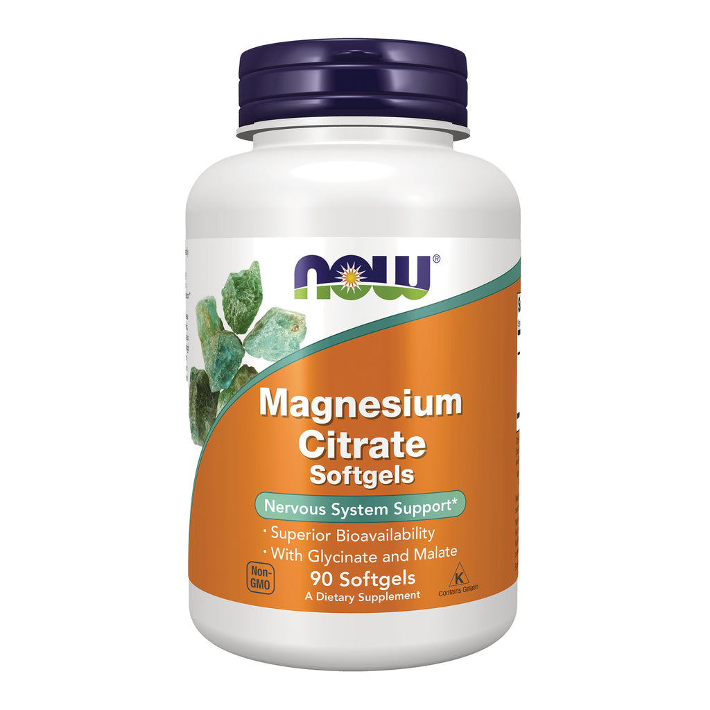 NWF835 | NOW Magnesium Citrate Softgels bottle, 90 softgels, nervous system support - Thumbnail