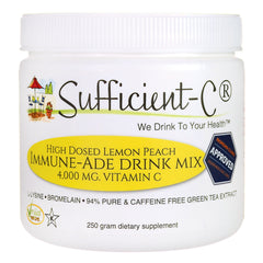 SFF003 | Sufficient-C high-dosed lemon peach Immune-Ade drink mix jar labeled 4,000 mg vitamin C