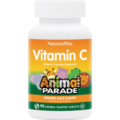 NTP009 | NaturesPlus Vitamin C children's chewable supplement Animal Parade, orange juice flavor bottle, 90 animal-shaped tablets