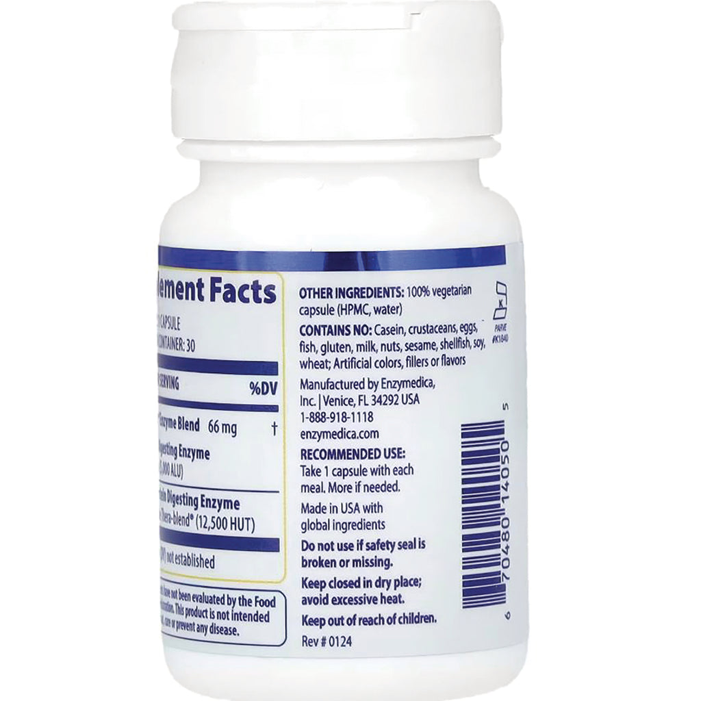 EMD056 | Back of white supplement bottle showing supplement facts, ingredient statements, recommended use text and barcode - Thumbnail