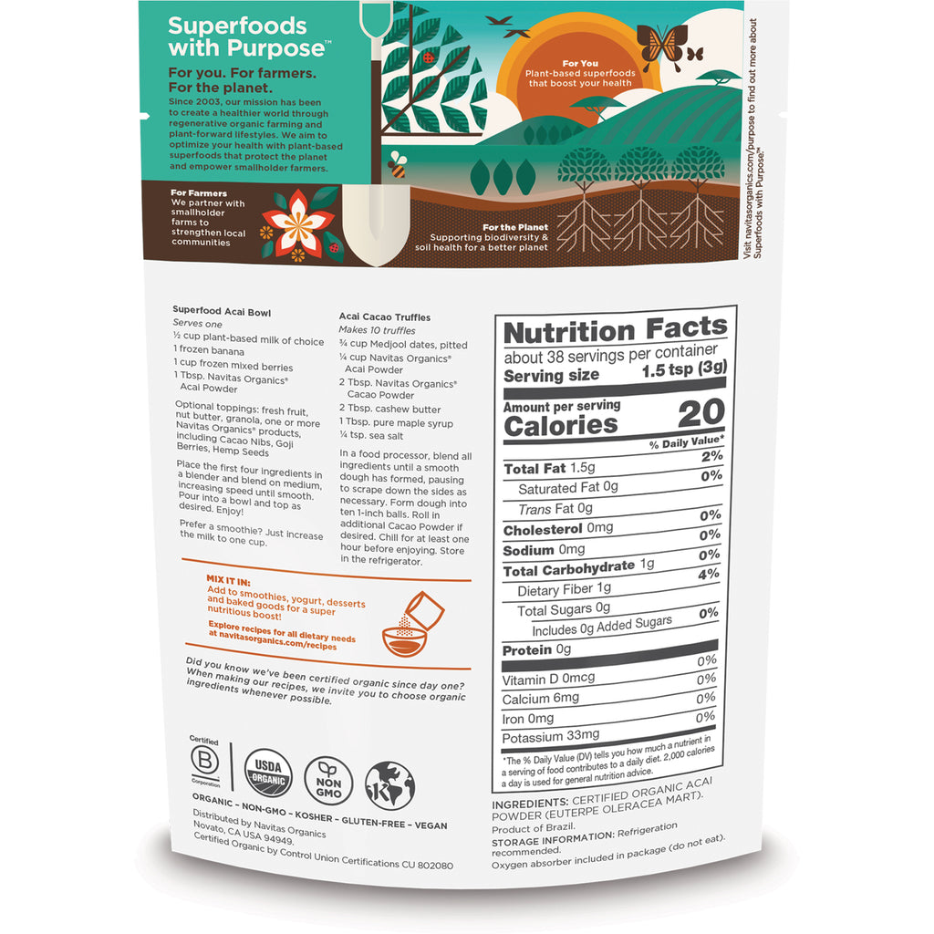 NAV038 | back of pouch showing nutrition facts, ingredients and recipe suggestions - Thumbnail