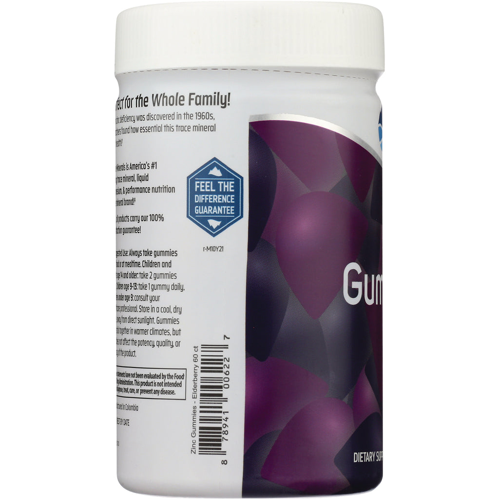 TM115 | White supplement bottle side view with purple label, FEEL THE DIFFERENCE GUARANTEE badge and barcode - Thumbnail