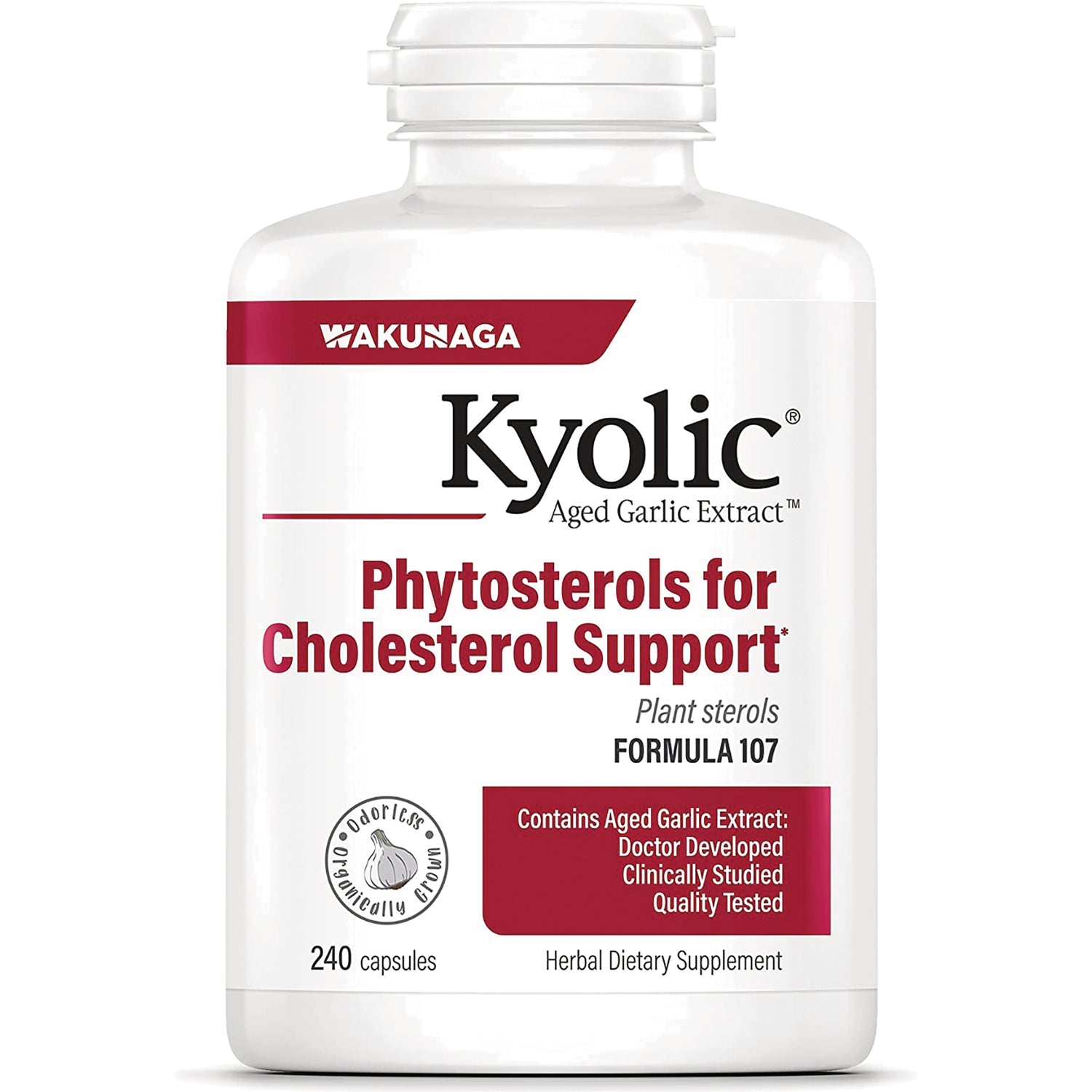 KY123 | Kyolic Phytosterols for Cholesterol Support bottle front, 240 capsules, aged garlic extract