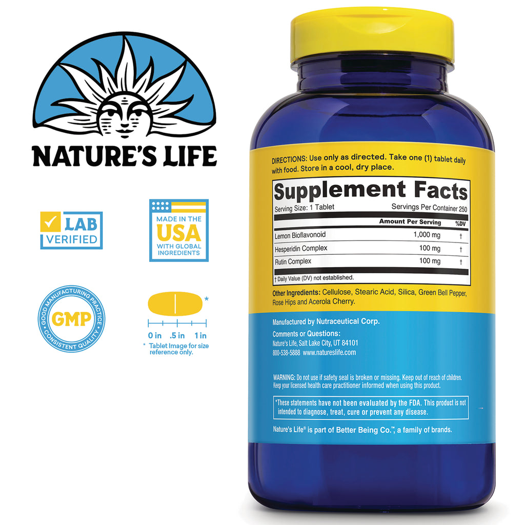 NSL071 | Back of blue supplement bottle showing Supplement Facts panel, ingredient list, warnings, and brand logos - Thumbnail