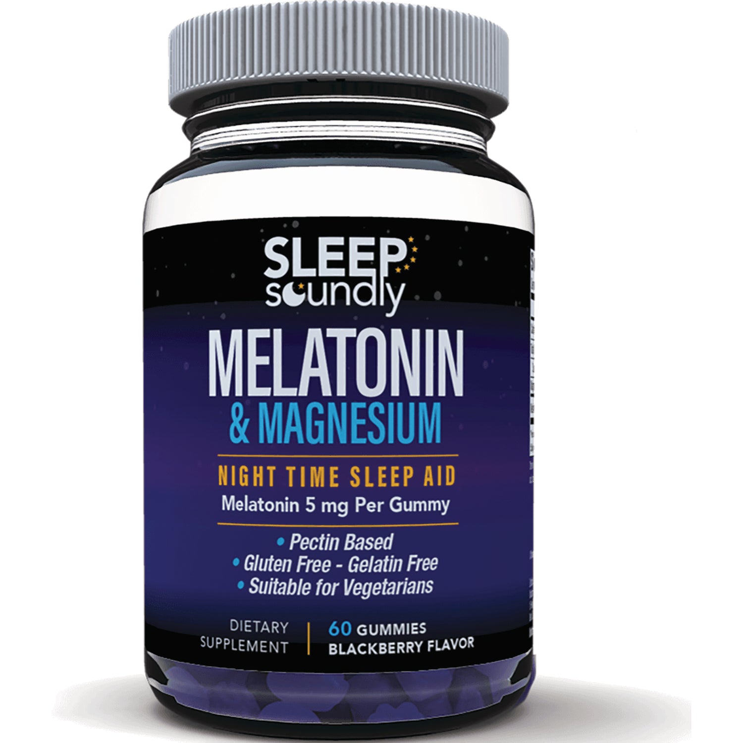 WMP002 | Sleep Soundly Melatonin & Magnesium gummies bottle, Night Time Sleep Aid, 60 gummies, Blackberry flavor