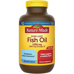 NTM036 | Nature Made Burp-Less Fish Oil 1200 mg bottle, 200 softgels, yellow label