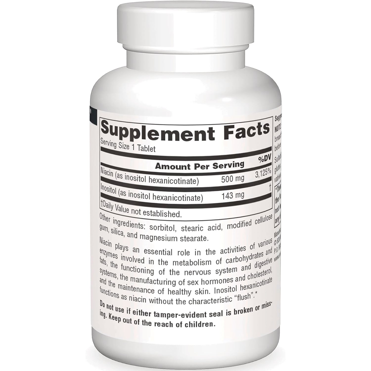SN215 | Supplement Facts panel showing serving size 1 tablet and ingredients on bottle label