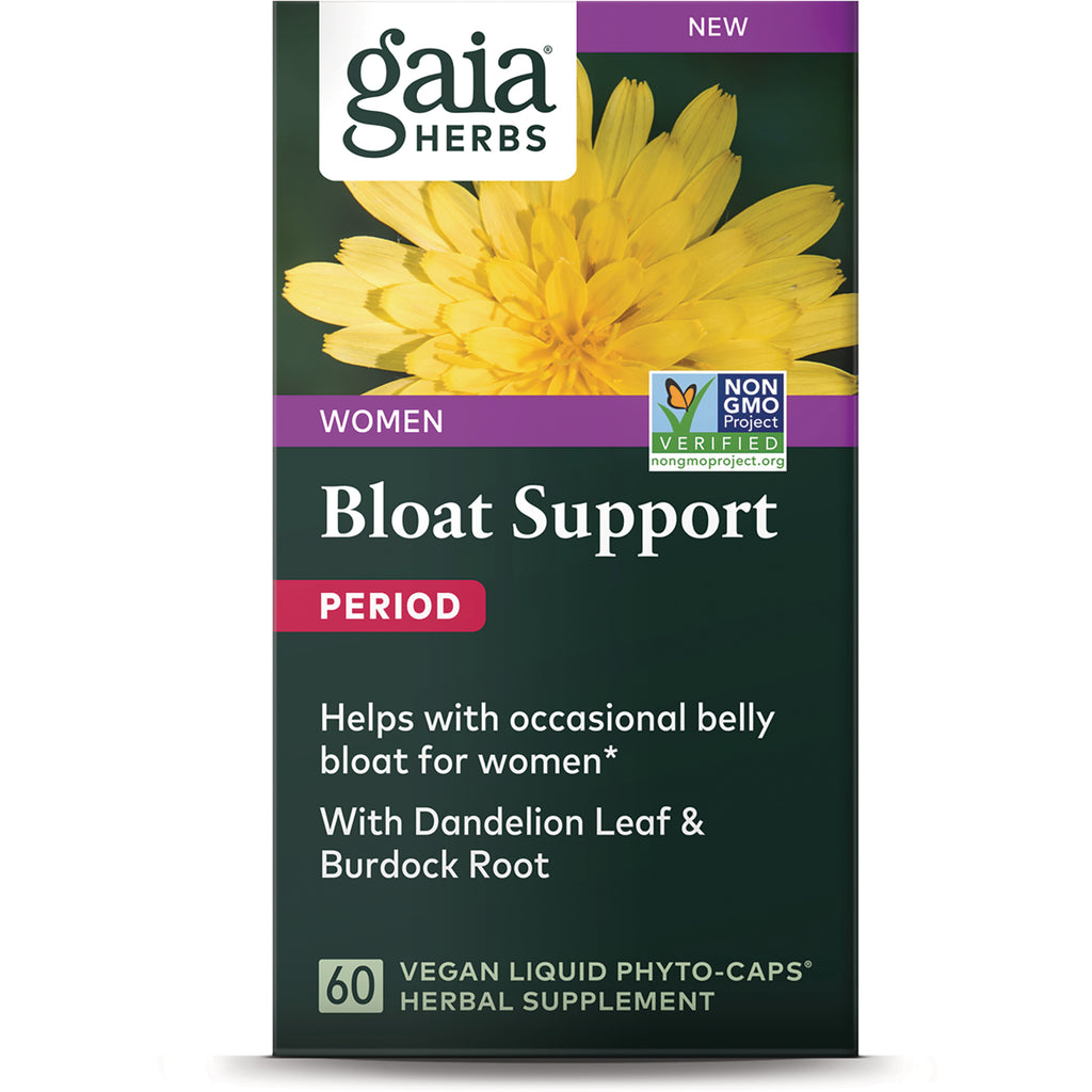 GH158 | Gaia Herbs Bloat Support period supplement box with yellow flower, 60 vegan liquid phyto-caps - Thumbnail