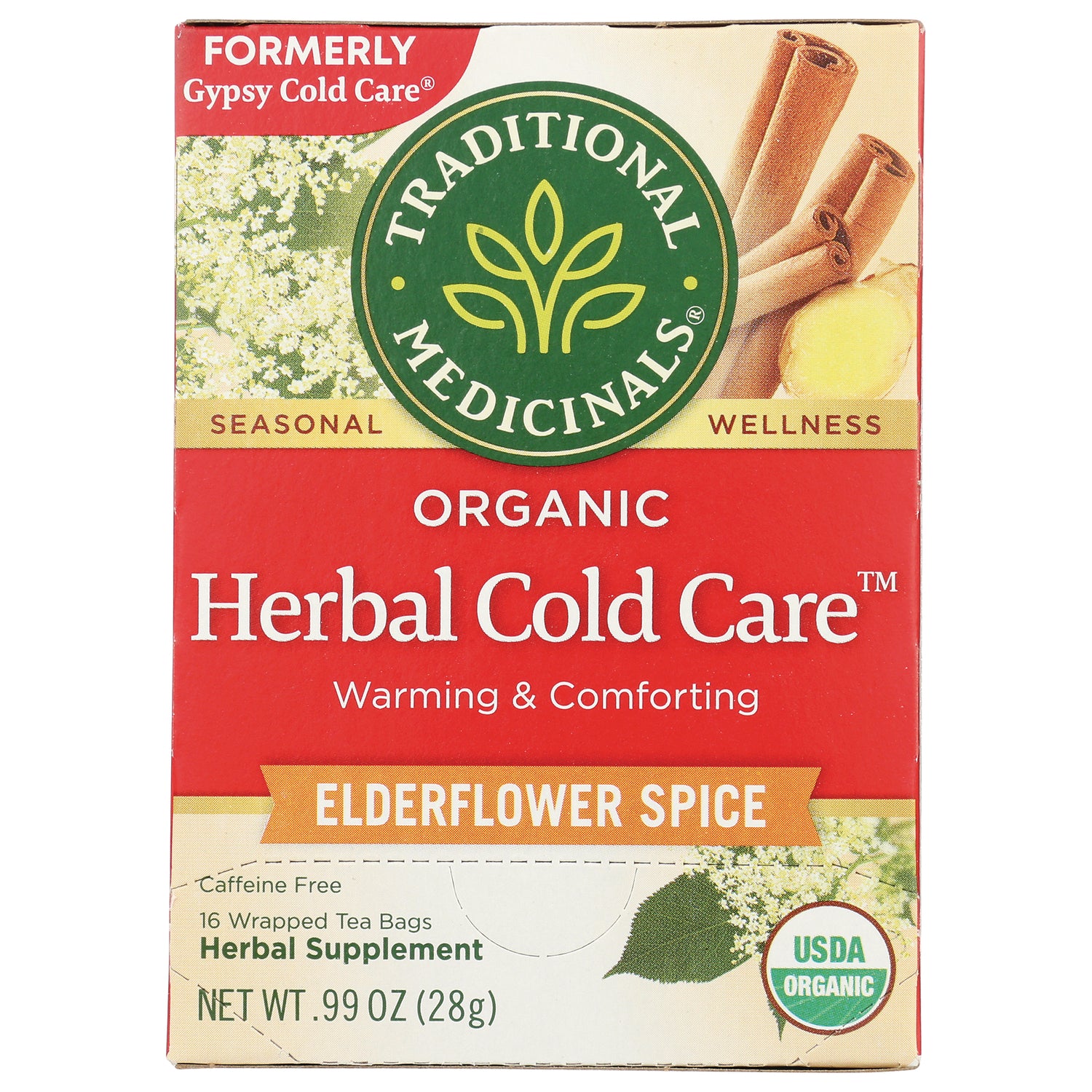 TMD034 | Traditional Medicinals Organic Herbal Cold Care tea, Elderflower Spice, 16 wrapped tea bags