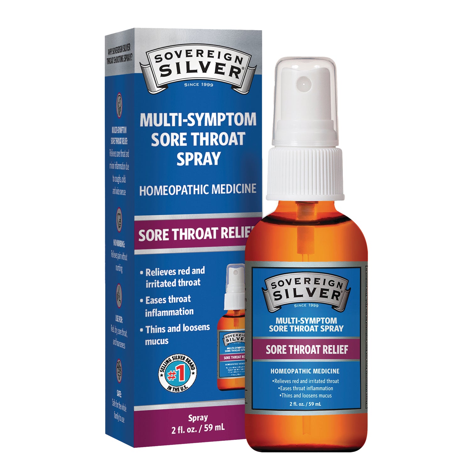 SSL017 | Sovereign Silver Multi-Symptom Sore Throat Spray, Sore Throat Relief, 2 fl oz bottle with box