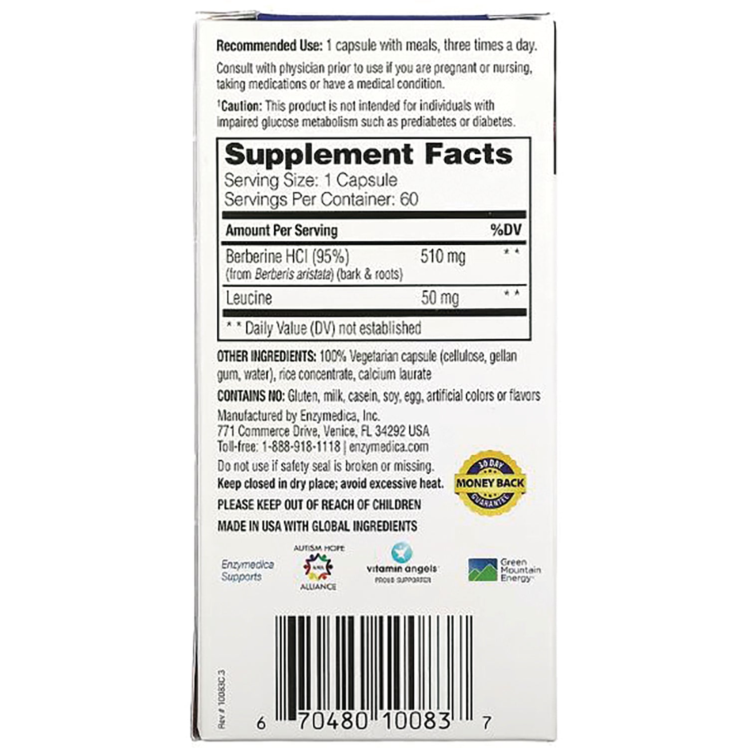 EMD063 | back of supplement box showing Supplement Facts panel, ingredient list, warnings and barcode