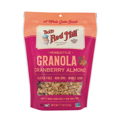 BOB476 | Bob's Red Mill Homestyle Granola Cranberry Almond resealable pouch with clear window showing granola