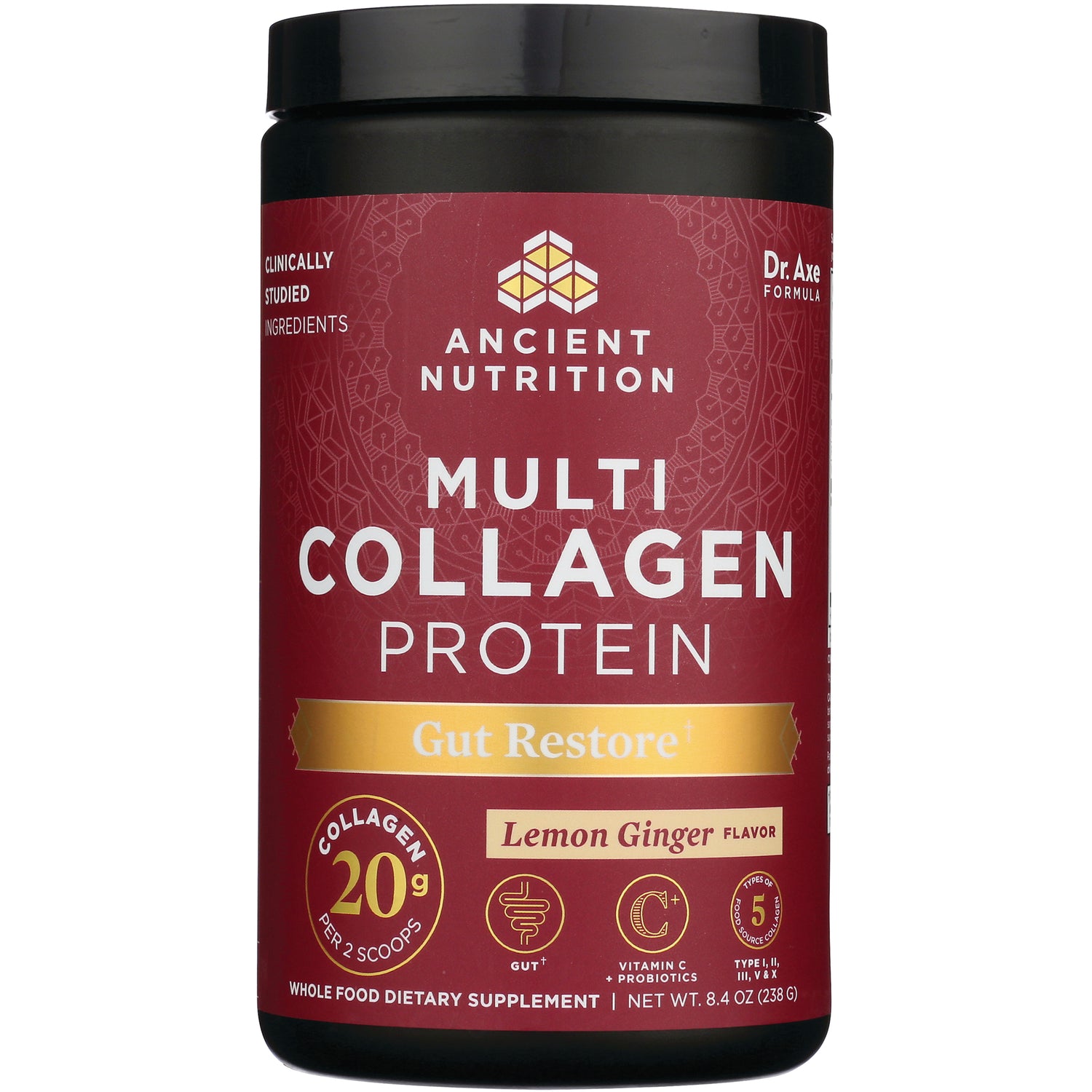 ATN048 | Ancient Nutrition Multi Collagen Protein Gut Restore lemon ginger front label