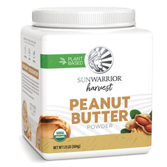 SNW067 | Sunwarrior Harvest Peanut Butter Powder, plant based, USDA Organic, 1.11 lb jar front