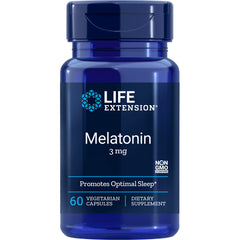 LE125 | Life Extension Melatonin 3 mg bottle front, 60 vegetarian capsules dietary supplement