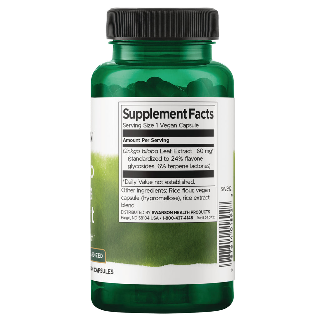 SW892 | Back label with Supplement Facts for Ginkgo biloba Leaf Extract 60 mg and other ingredients - Thumbnail