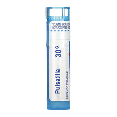 BRN067 | white and blue homeopathic vial labeled Pulsatilla 30C with blue cap