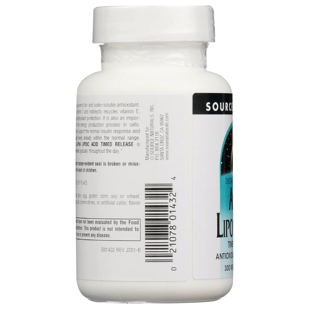 SN098 | Back label with barcode and supplement information on Source Naturals bottle - Thumbnail