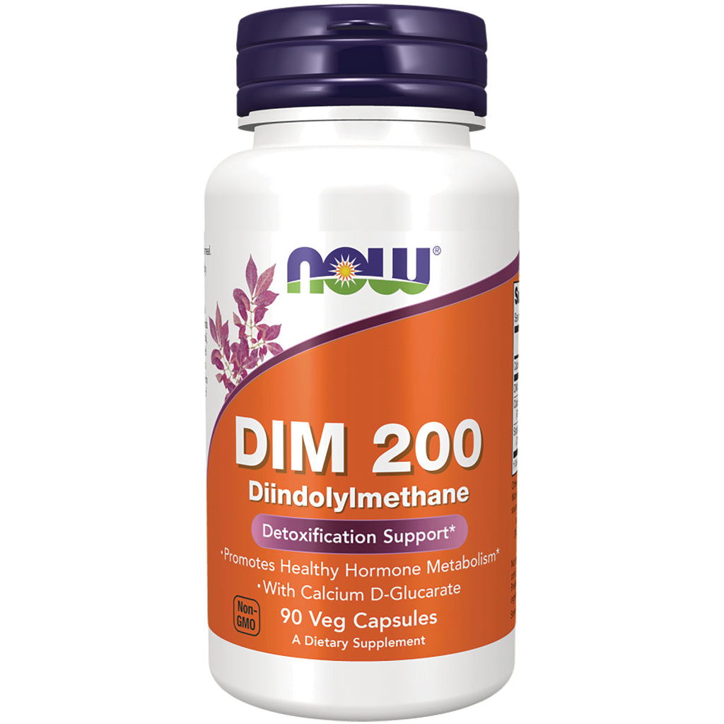 NWF1393 | NOW DIM 200 Diindolylmethane supplement bottle with orange label reading 90 Veg Capsules - Thumbnail