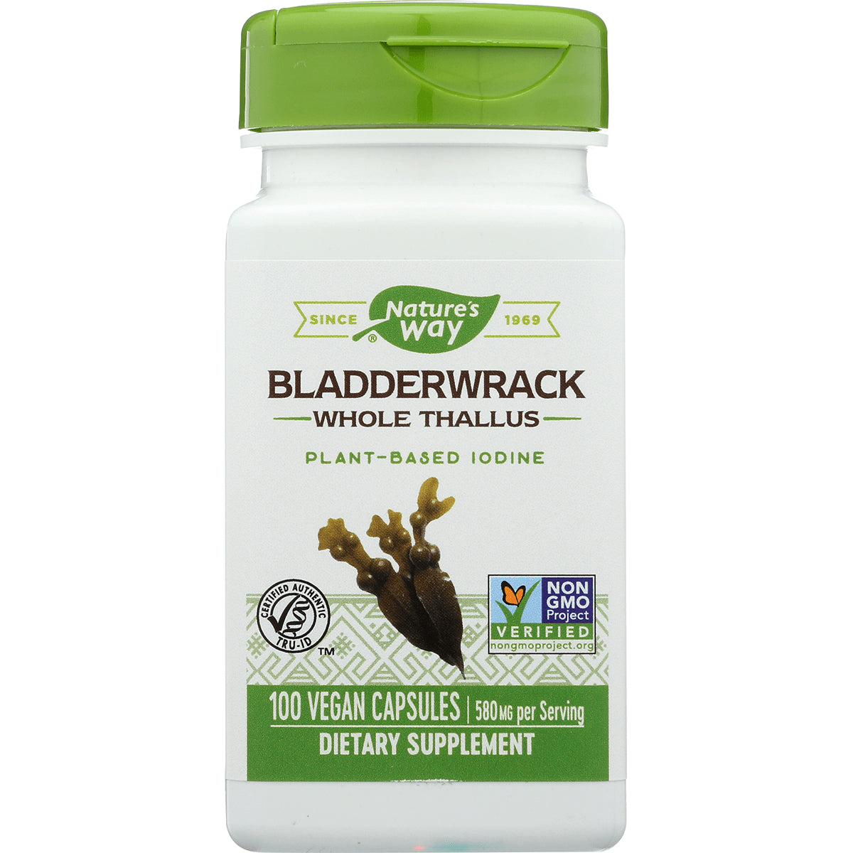 NW716 | Nature's Way Bladderwrack whole thallus supplement bottle, plant-based iodine, 100 vegan capsules