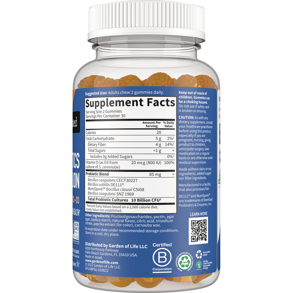 GLF367 | Back of supplement bottle showing Supplement Facts panel, caution text, and orange gummy vitamins - Thumbnail