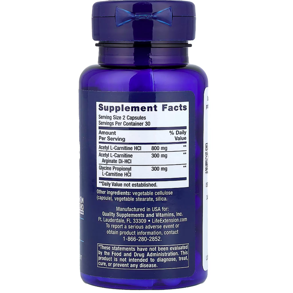 LE448 | Back label of Life Extension supplement bottle with Supplement Facts and ingredient amounts - Thumbnail