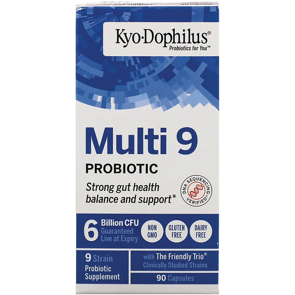 KY072 | Multi 9 probiotic supplement box showing front panel, 90 capsules, 6 billion CFU, gluten free dairy free - Thumbnail