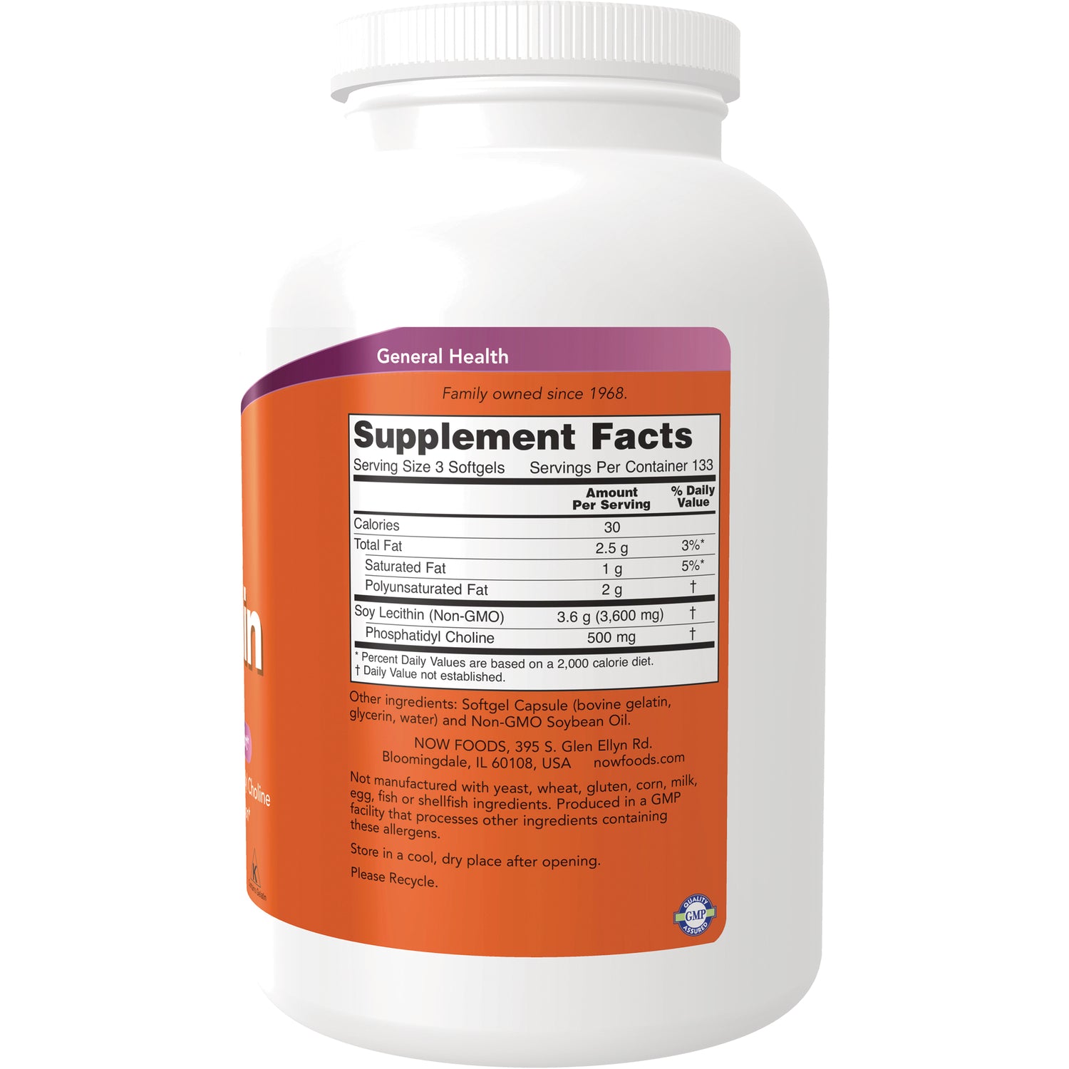 NWF892 | Back of white supplement bottle showing Supplement Facts panel and ingredient text on orange label