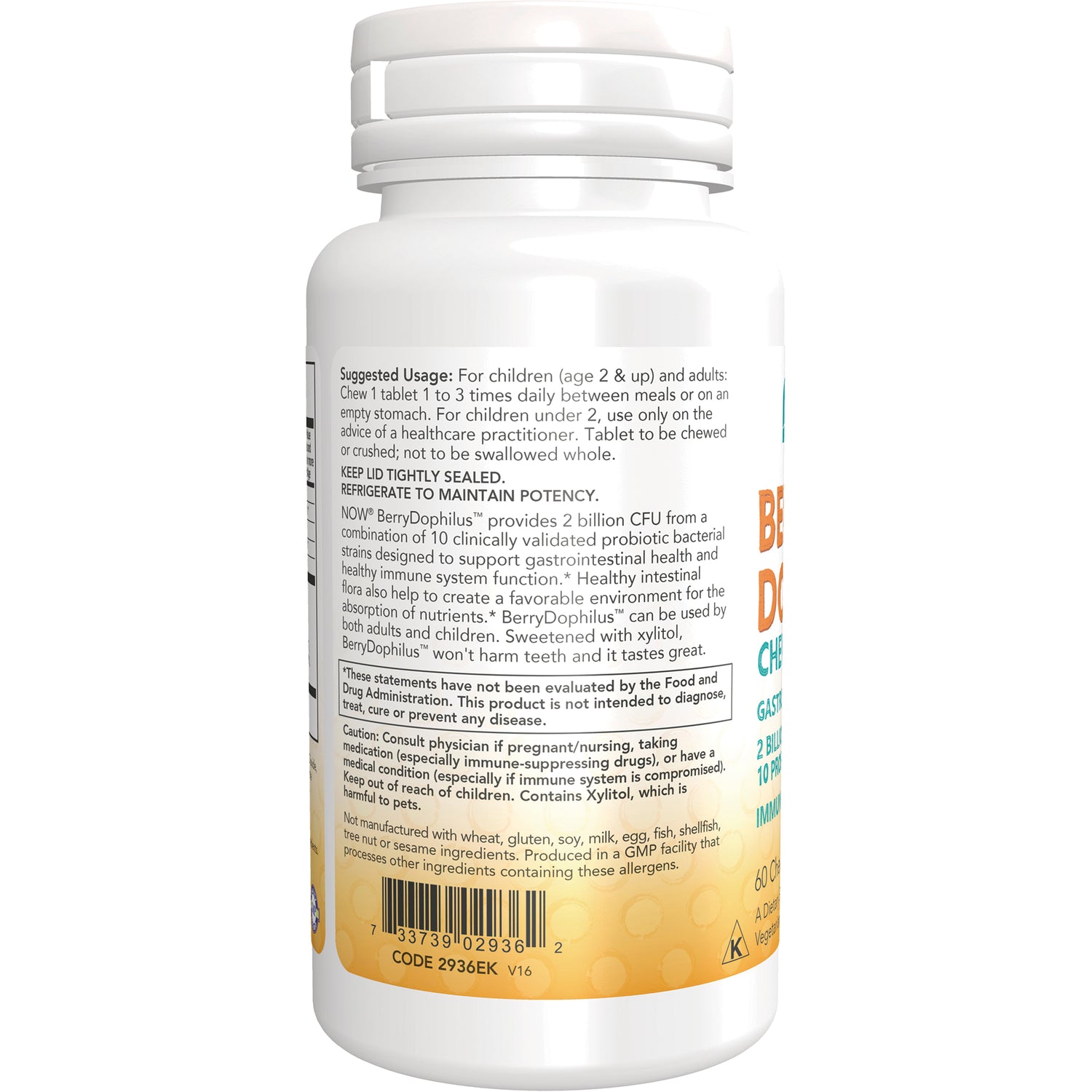 NWF1164 | Back label of white supplement bottle showing suggested usage, warnings, and barcode