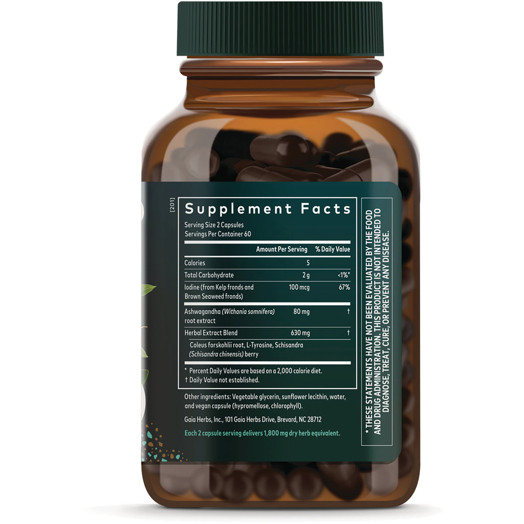 Supplement facts label on back of amber supplement bottle showing serving size, ingredients, and nutrient amounts - Thumbnail