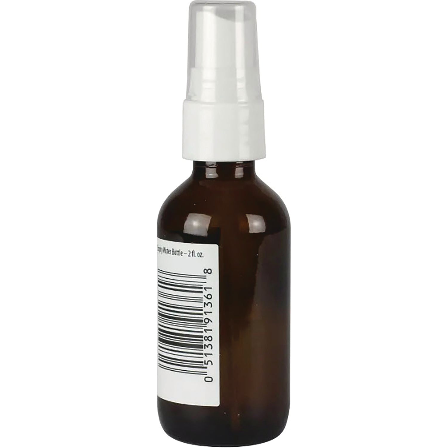 ARC273 | brown 2 fl oz spray bottle back view showing barcode and white spray cap