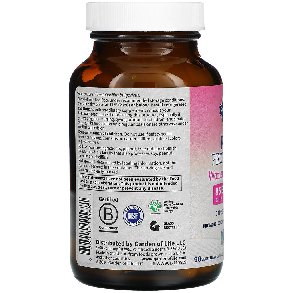 GLF133 | Back label of brown supplement bottle showing storage instructions, warnings, certifications and barcode - Thumbnail