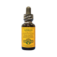 HPH014 | Amber glass dropper bottle of Ginkgo liquid herbal extract with yellow HERB PHARM label