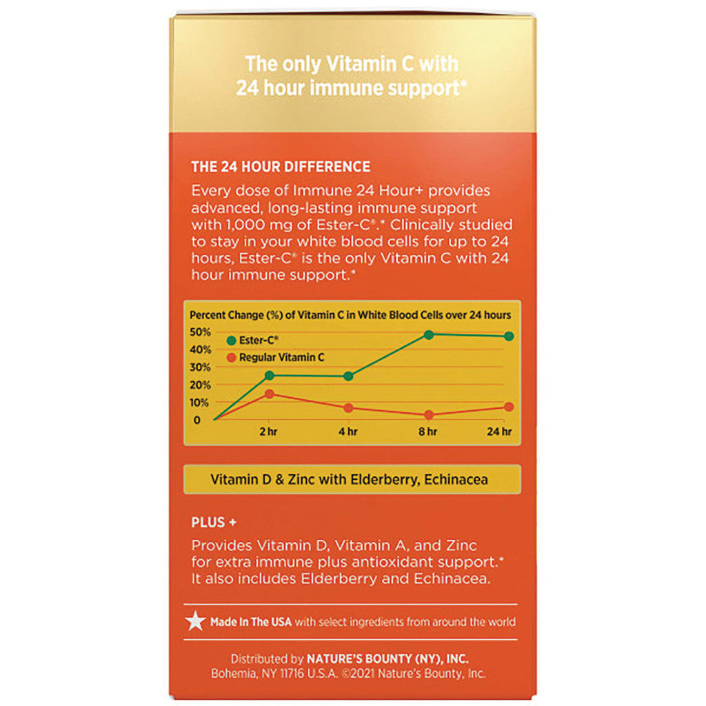 NBY084 | Back of orange supplement box showing product claims, a line graph of vitamin C in white blood cells, and supplement details - Thumbnail