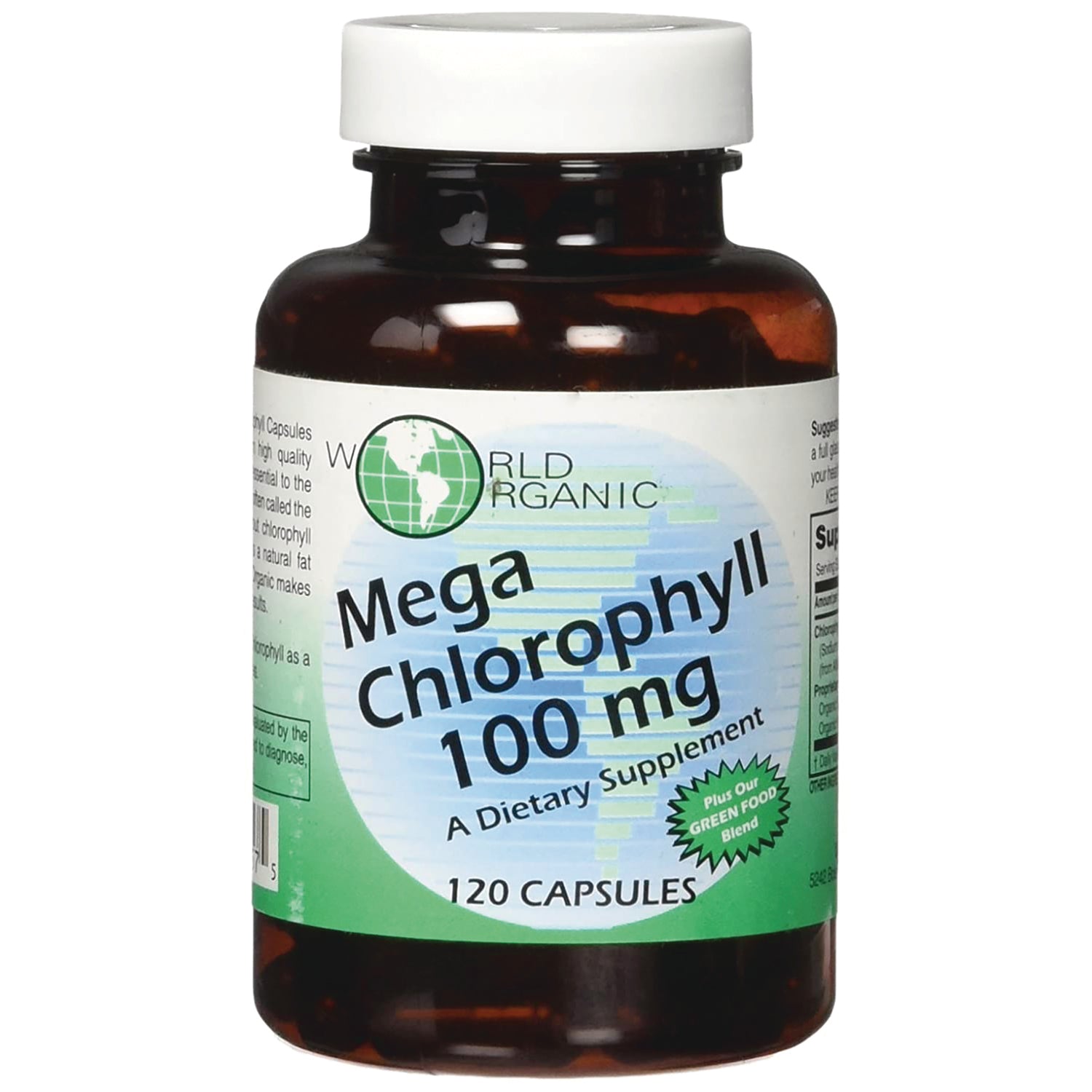WOG011 | World Organic Mega Chlorophyll 100 mg dietary supplement, 120 capsules bottle