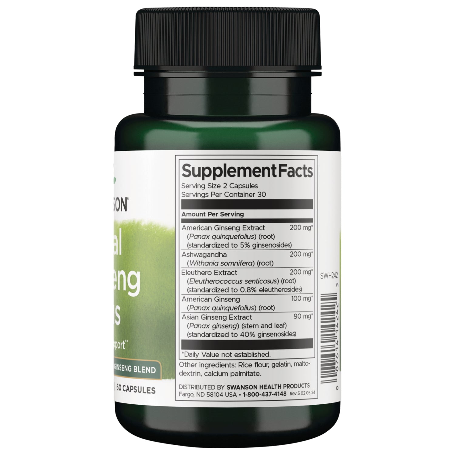 SWH242 | Supplement Facts panel: serving size 2 capsules, 30 servings