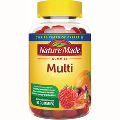 NTM169 | NatureMade Multi gummy vitamin bottle with strawberry and orange illustration, 90 gummies