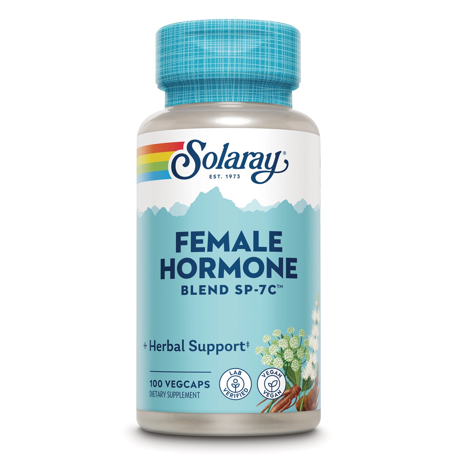 SLR449 | Solaray Female Hormone Blend SP-7C supplement bottle front showing 100 vegcaps and herbal support