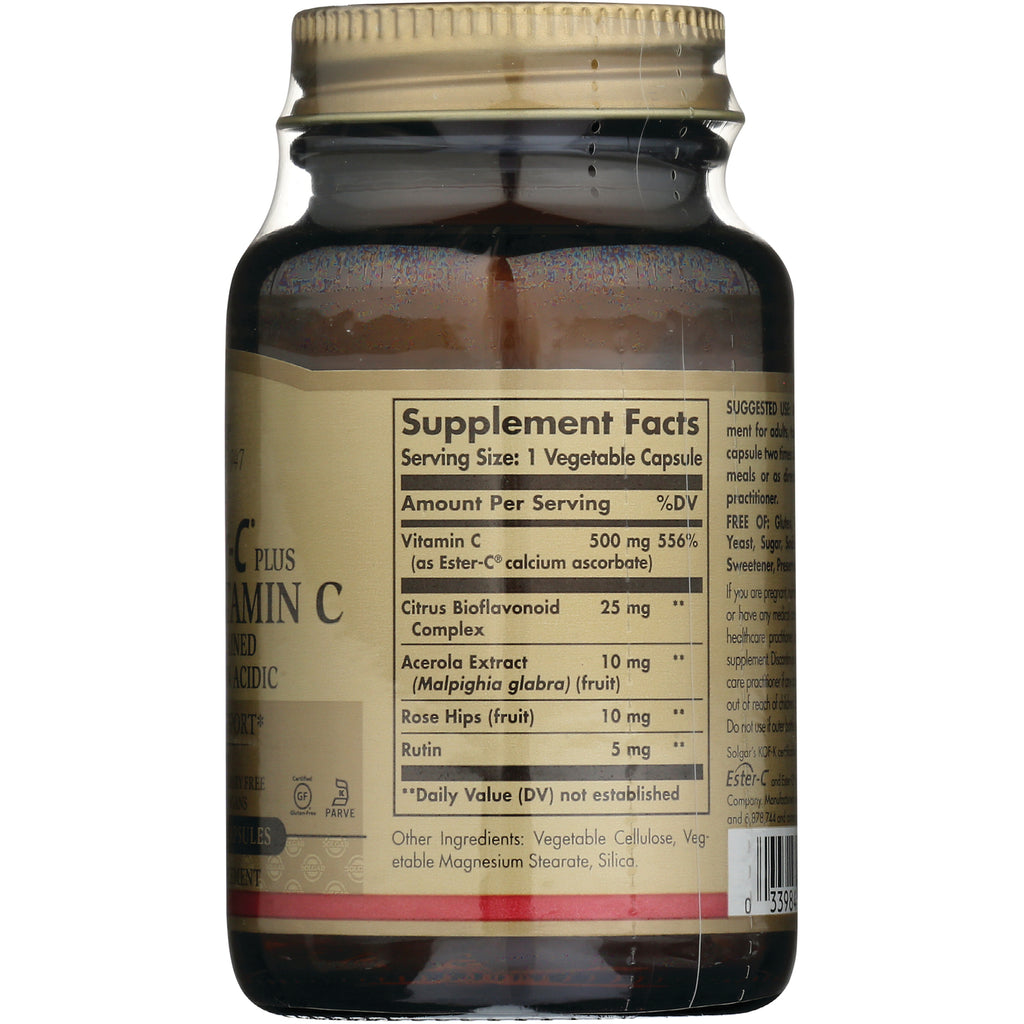 SLG275 | glass supplement bottle back showing Supplement Facts panel listing Vitamin C 500 mg and other ingredients - Thumbnail