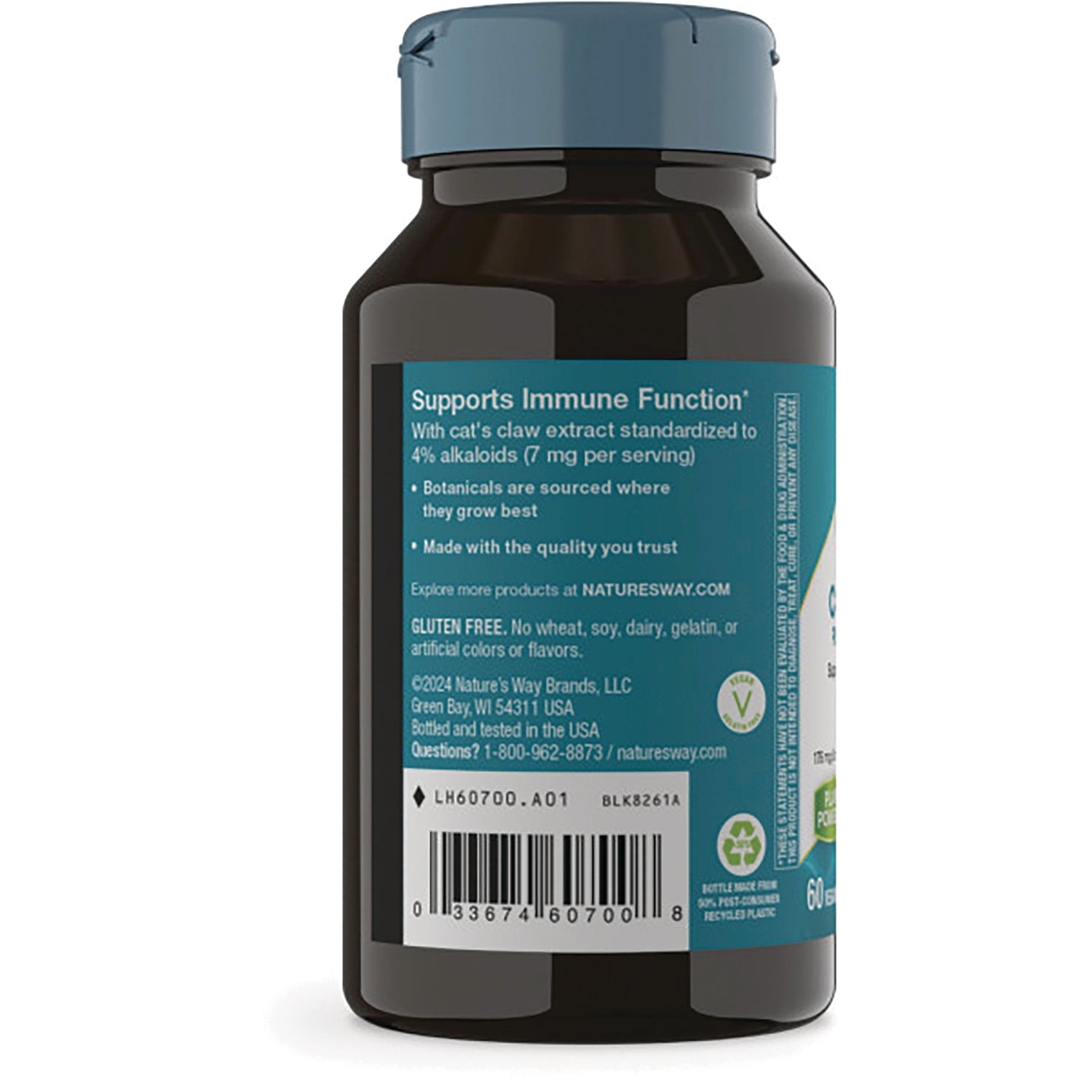 NW751 | Back label of supplement bottle reading Supports Immune Function with ingredient details and barcode