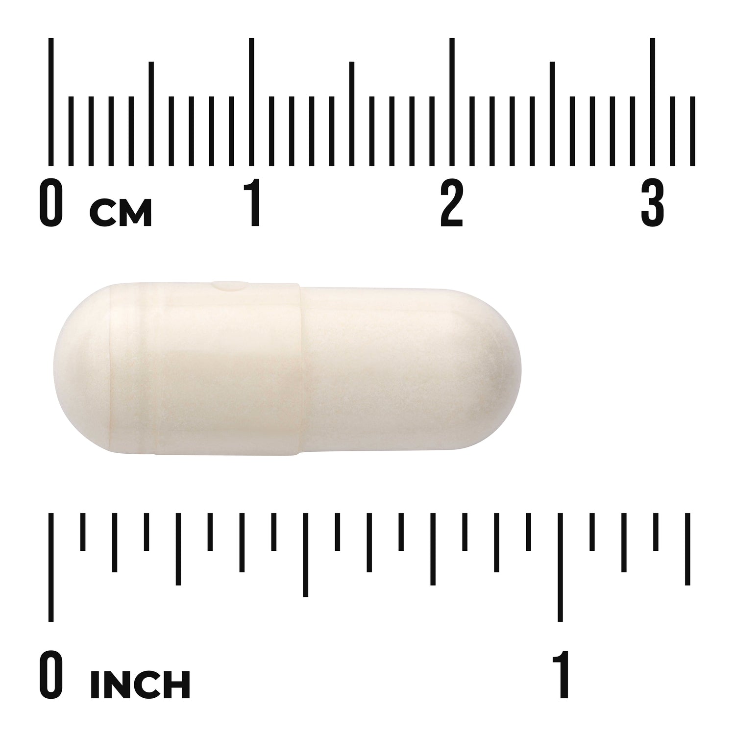 SWD065 | White capsule with CM and INCH rulers for size reference