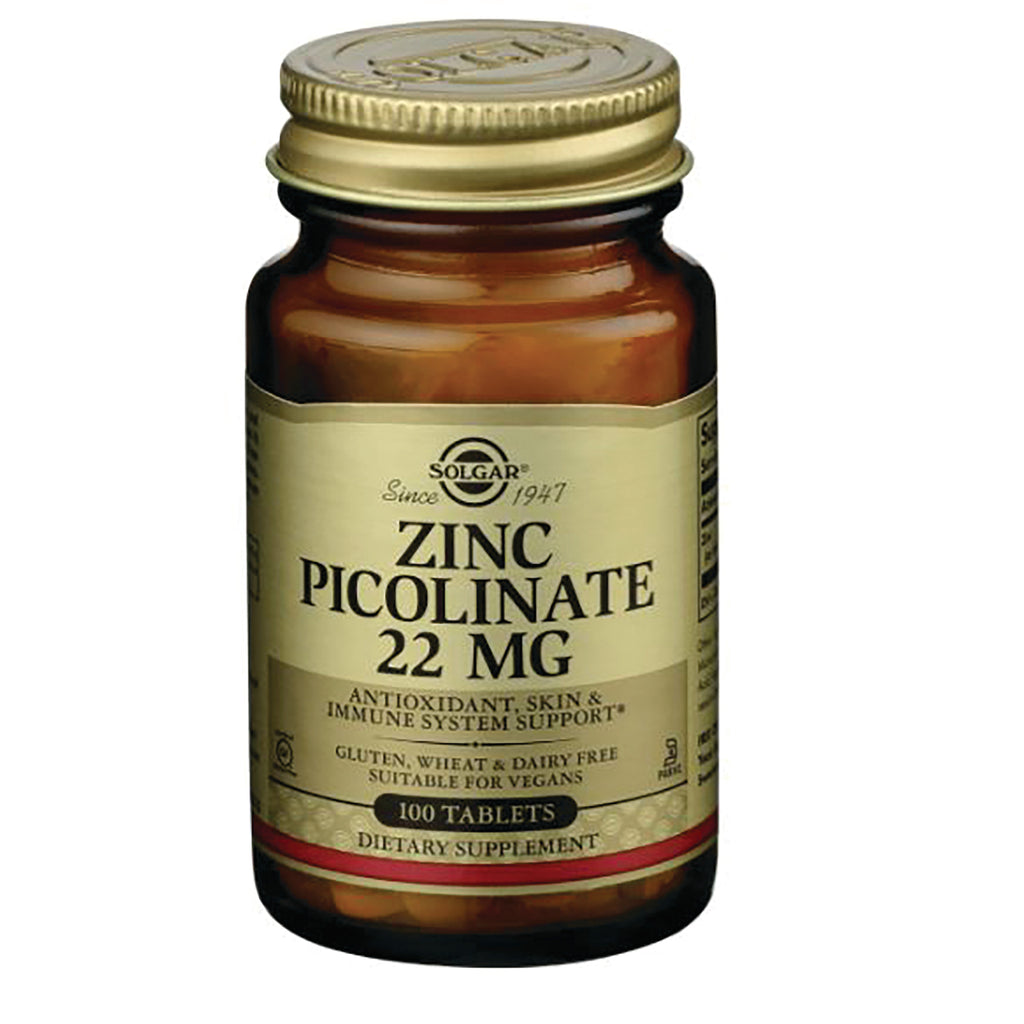 SLG255 | Solgar Zinc Picolinate 22 mg bottle, 100 tablets dietary supplement - Thumbnail