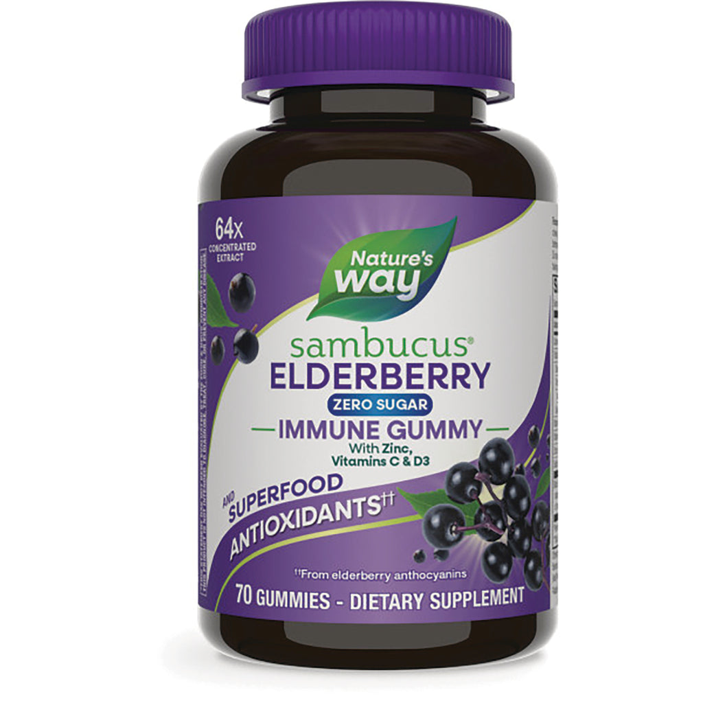 NW1058 | Nature's Way Sambucus Elderberry Zero Sugar immune gummy bottle, 70 gummies dietary supplement - Thumbnail