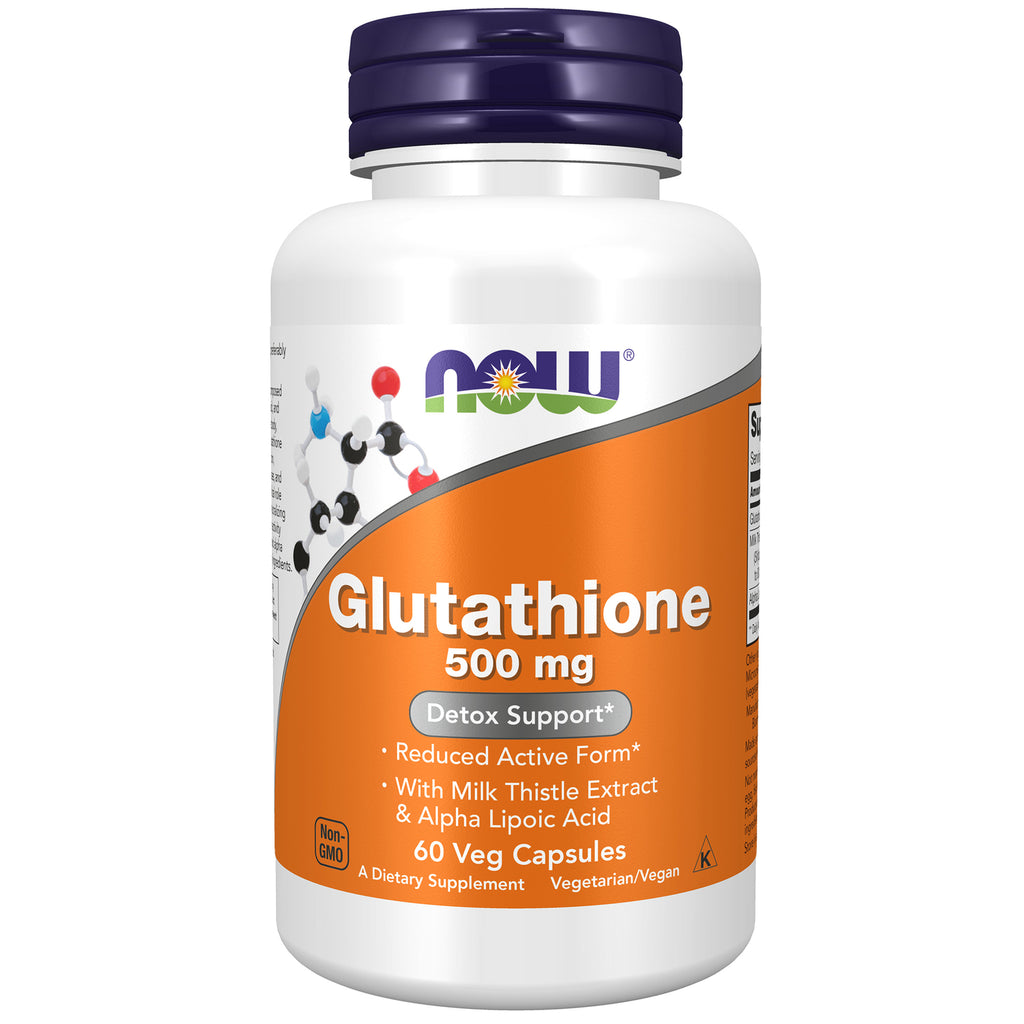 NWF173 | NOW Glutathione 500 mg supplement bottle with orange label, 60 veg capsules - Thumbnail