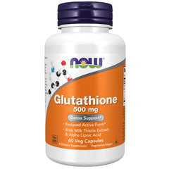 NWF173 | NOW Glutathione 500 mg supplement bottle with orange label, 60 veg capsules