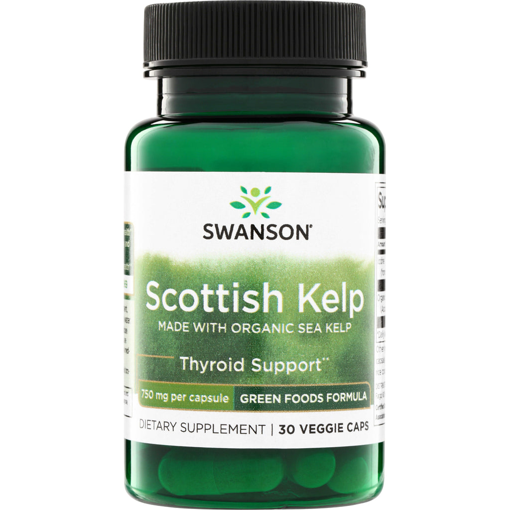 SWR079 | Swanson Scottish Kelp, made with organic sea kelp, Thyroid Support, 750 mg per capsule, 30 veggie caps - Thumbnail