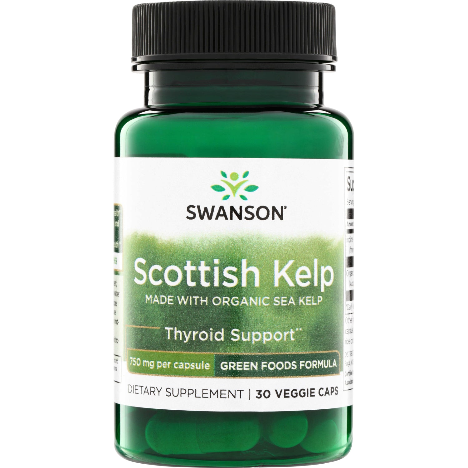 SWR079 | Swanson Scottish Kelp, made with organic sea kelp, Thyroid Support, 750 mg per capsule, 30 veggie caps